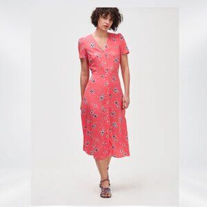 GAP Women's  Floral Midi Wrap Dress Coral (Pink) Size L